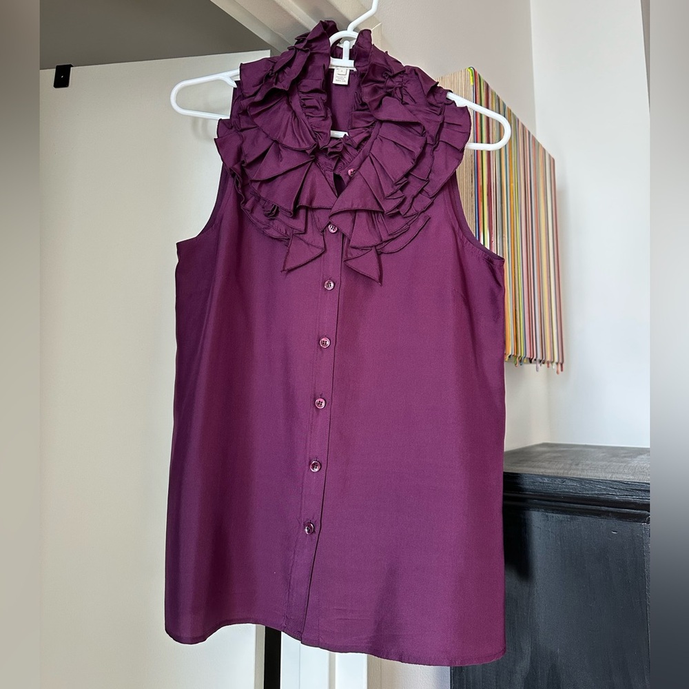 J. Crew Purple Ruffle Blouse
